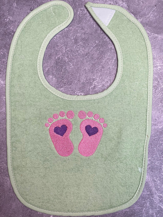 Embroidered Baby Bib - Baby Feet with Hearts image 0