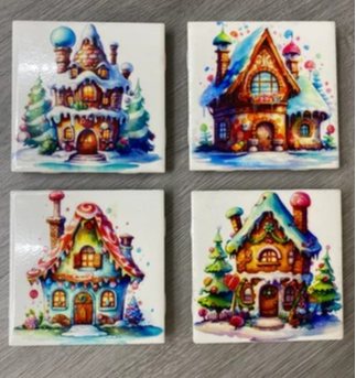 Decorative Square Ceramic Tile Coaster Set