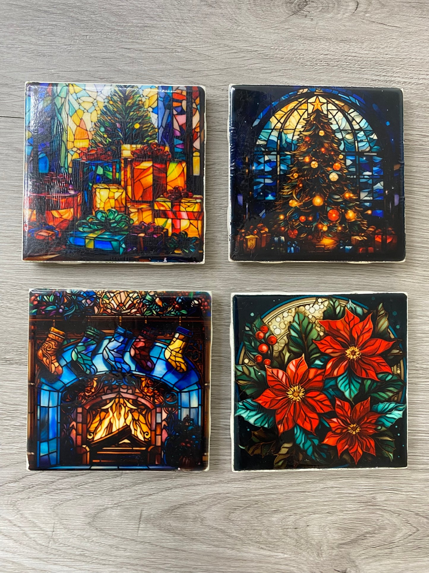 Decorative Square Ceramic Tile Coaster Set